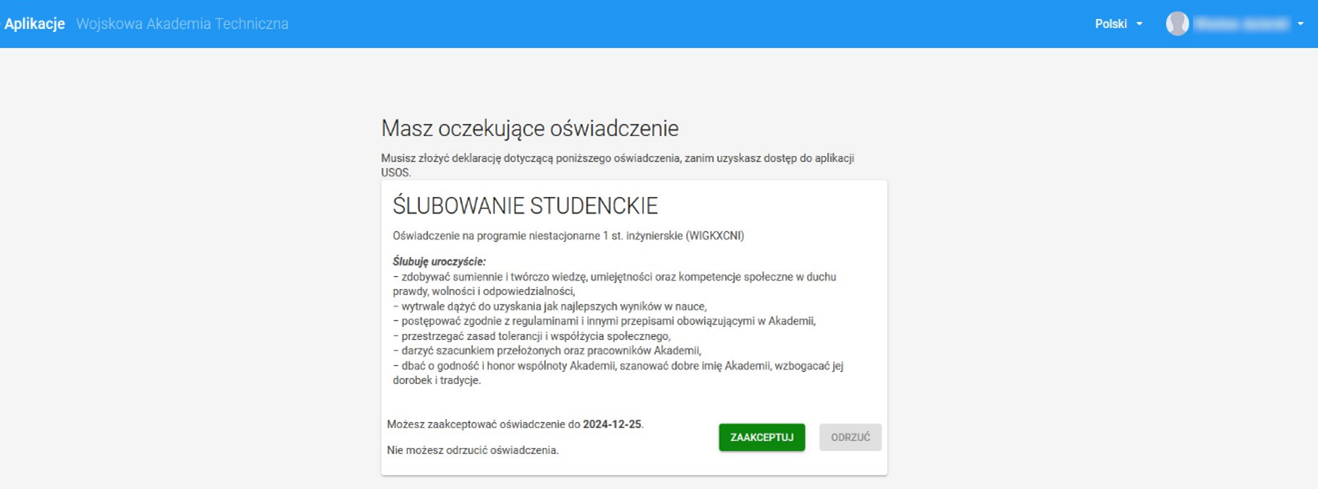 Oczekujące oświadczenie ślubowania